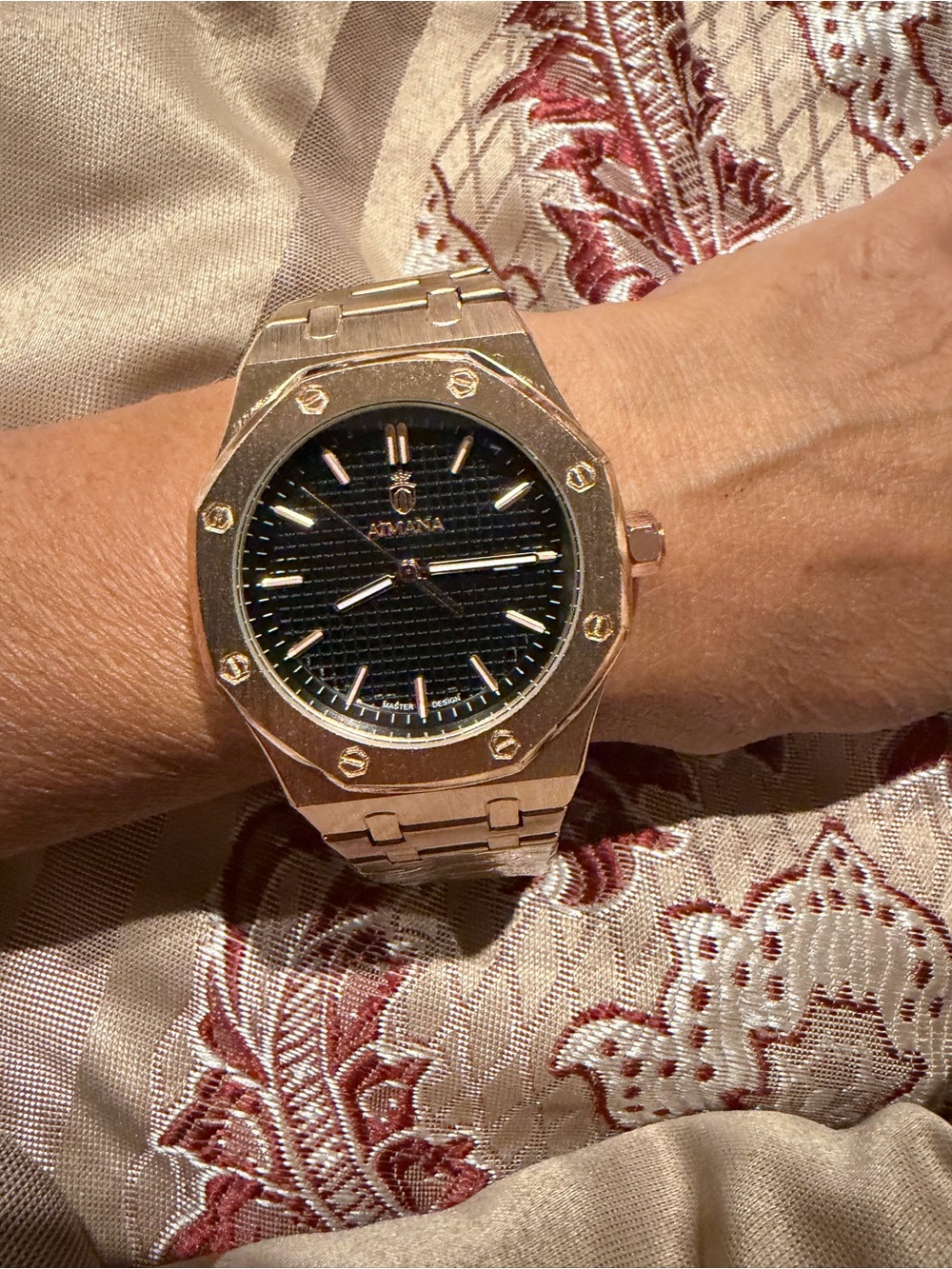 Aimana Gold Tone Bracelet Watch with Black Dial with tool